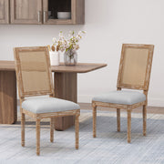 French Country Dining Chair With Rectangular Cane Backrest And Smooth Upholstered Seating - R&R Furniture Gallery (Fountain Valley, CA)