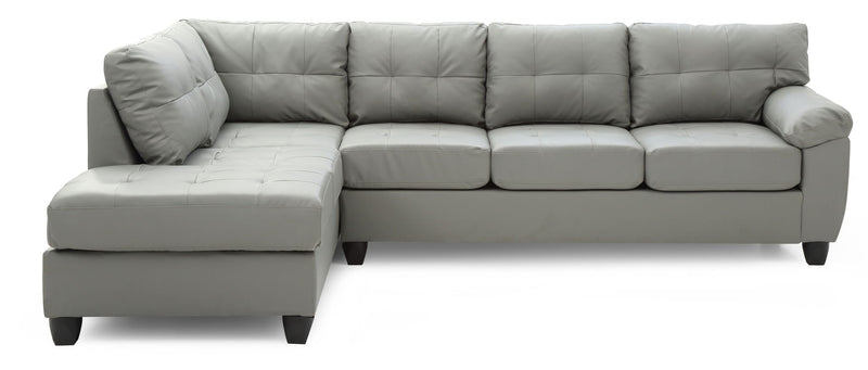 Glory Furniture Gallant stationary sectional sofa with plush cushions and fabric upholstery, shown in a modern living room setting.