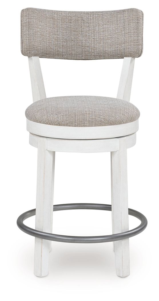 Robbinsdale - Upholstered Swivel Barstool (Set of 2) - Antique White - R&R Furniture Gallery (Fountain Valley, CA)