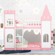 Twin Over Twin Castle Bunk Bed With Ladder - Pink - R&R Furniture Gallery (Fountain Valley, CA)