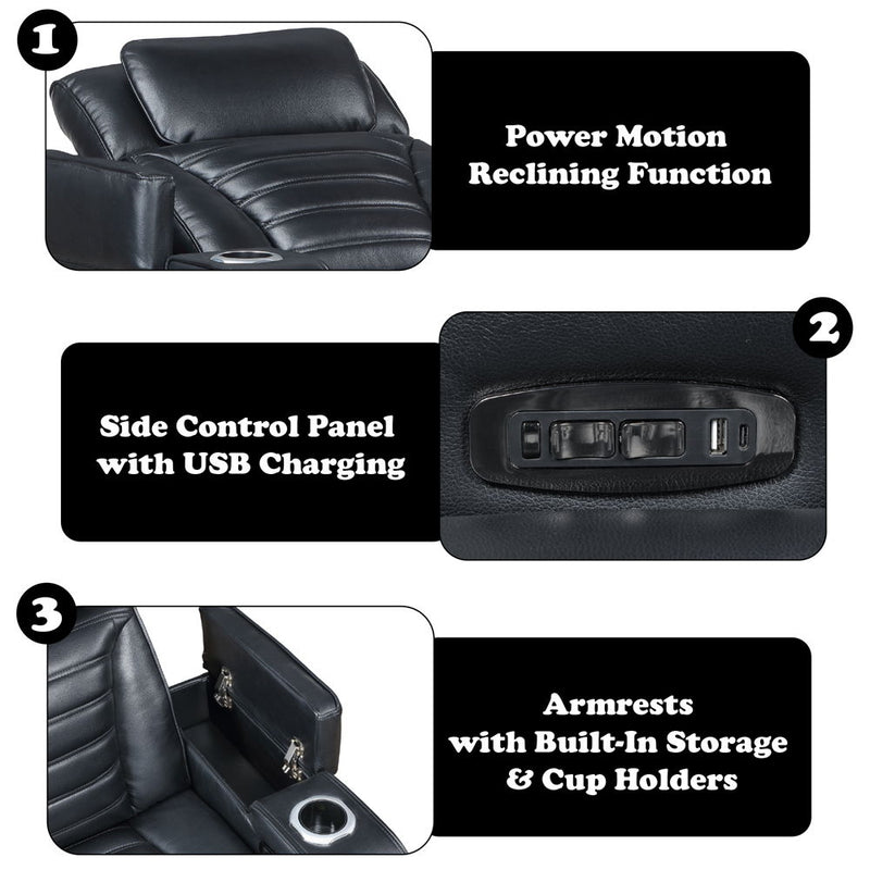 Ephron - Power Motion Recliner With Power Headrest & LED - Black - R&R Furniture Gallery (Fountain Valley, CA)