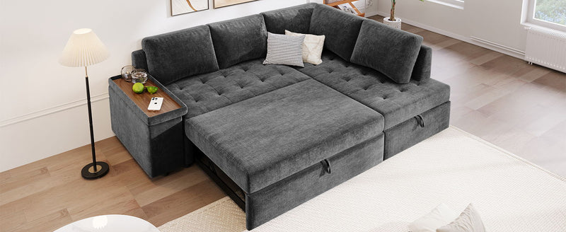 L Shaped Couch With Pull Out Bed And Storage Sectional Sleeper Sofa With Hidden Storage, Wide Armrest With Storage, For Living Room, Apartment, Bedroom, Office - R&R Furniture Gallery (Fountain Valley, CA)
