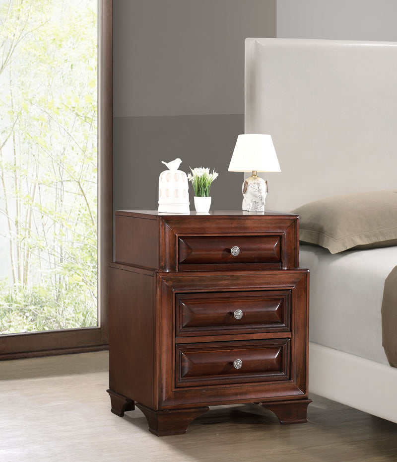 Glory Furniture LaVita cappuccino accent nightstand with a modern design and sleek finish, featuring a drawer and open shelf.