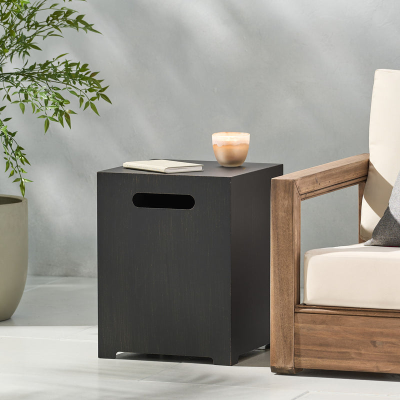 Modern Noble House tank holder side table with powder-coated metal frame, featuring a sleek storage surface and contemporary design.