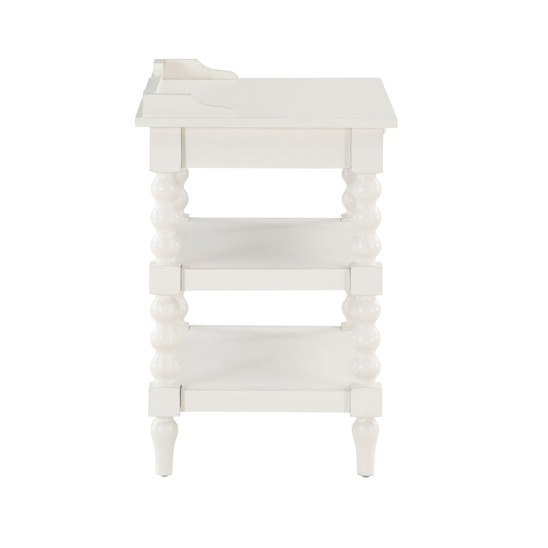 Aria - Nightstand With Styling, 2 Shelves, Pull Out Tray, Spool Turned Legs - Antique White - R&R Furniture Gallery (Fountain Valley, CA)