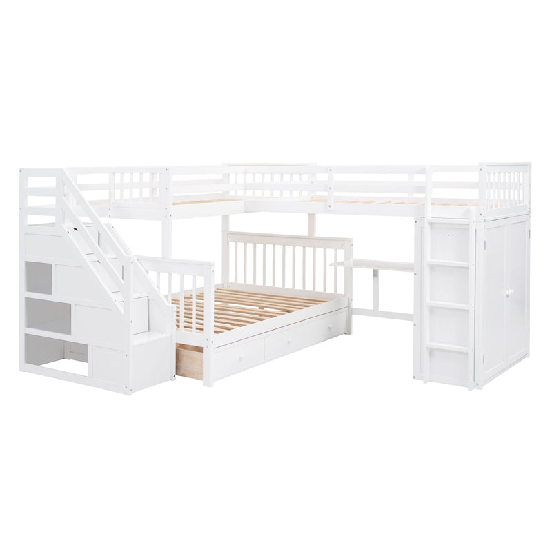 L Shaped Bunk Bed With 3 Drawers, Portable Desk And Wardrobe - R&R Furniture Gallery (Fountain Valley, CA)