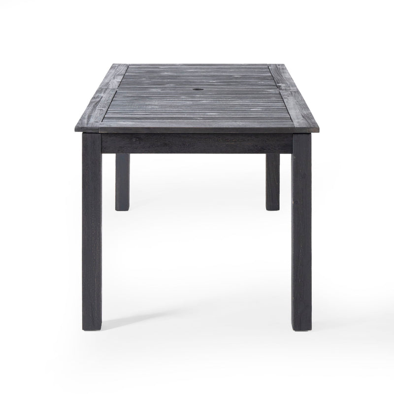 Outdoor expandable dining table with square legs by Noble House, featuring a spacious surface for outdoor gatherings and entertaining.