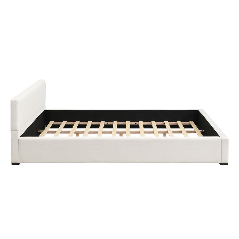 Elegant wide-edge upholstered bed by Noble House featuring soft fabric and a modern design, shown in a stylish bedroom setting.
