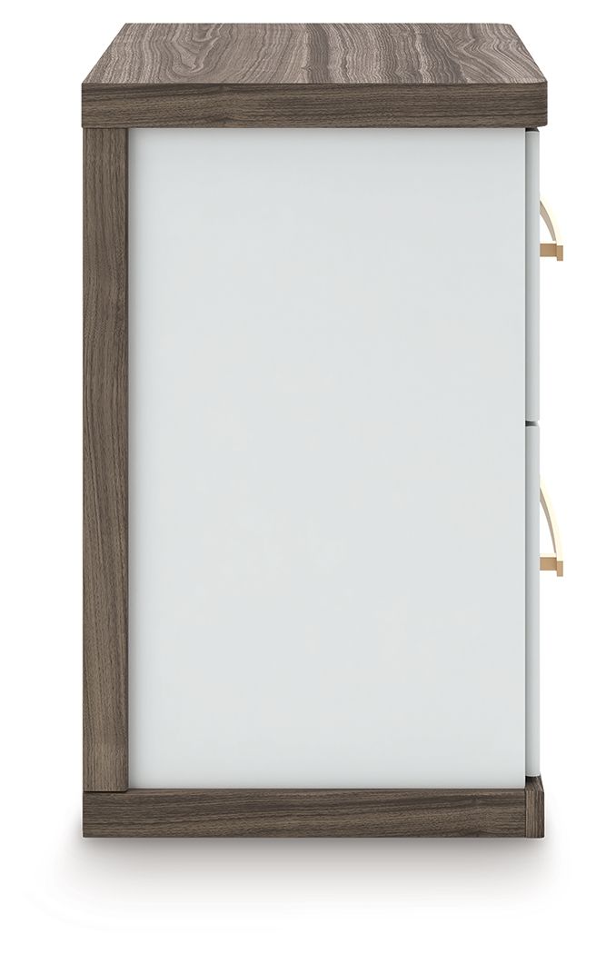 Kendanport - Two Drawer Night Stand - Brown / White - R&R Furniture Gallery (Fountain Valley, CA)