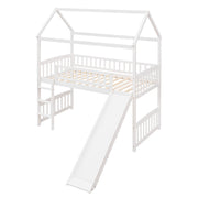 DreamHaus loft bed with slide, showcasing a sturdy wooden frame, ladder, and playful slide for kids' bedroom fun.