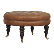 Buffalo - Round Ottoman With Castor Legs - Brown - R&R Furniture Gallery (Fountain Valley, CA)