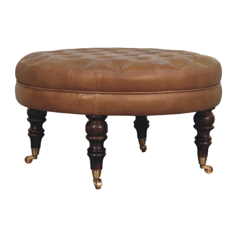 Buffalo - Round Ottoman With Castor Legs - Brown - R&R Furniture Gallery (Fountain Valley, CA)