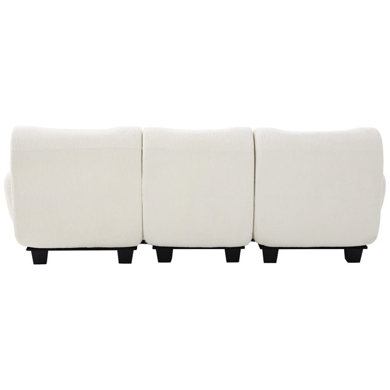 Noble House 3-seater sofa with curved armrests, stationary modern couch in neutral fabric, stylish and comfortable living room furniture