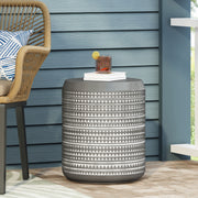 White outdoor side table with a cylindrical shape by Noble House, suitable for patio or garden decor.