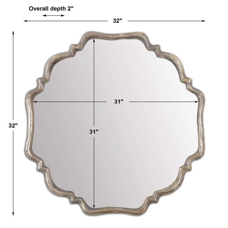 Silver wall mirror by Valentia from Uttermost, featuring a sleek, modern design with a polished silver frame.
