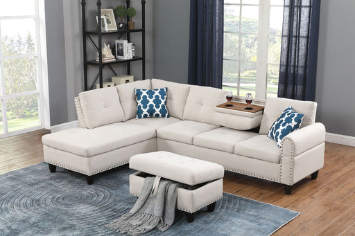 Alger - Wide Left Hand Facing Sofa & Chaise With Ottoman - Beige - R&R Furniture Gallery (Fountain Valley, CA)