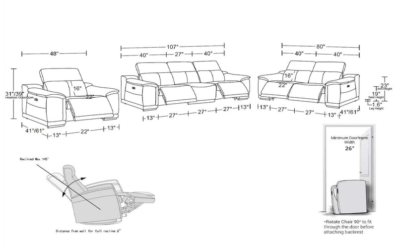9762 - 6-Piece Modular Power Reclining Sofa, Loveseat And Chair Set With 5 Power Recliners In