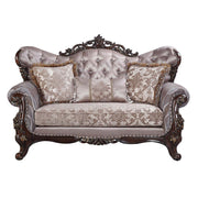 Benbek - Loveseat With 3 Pillows - Fabric & Antique Oak - R&R Furniture Gallery (Fountain Valley, CA)