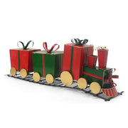 Red Christmas festive train decor with gift-shaped carriages by Noble House, perfect for holiday holiday decorations.