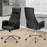 Black 8th Street swivel office chair with adjustable height, ergonomic design, and a cushioned seat for comfortable seating.