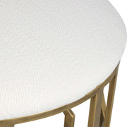 White and gold geometric accent stool by Uttermost with a trellis design, perfect for stylish home decor.