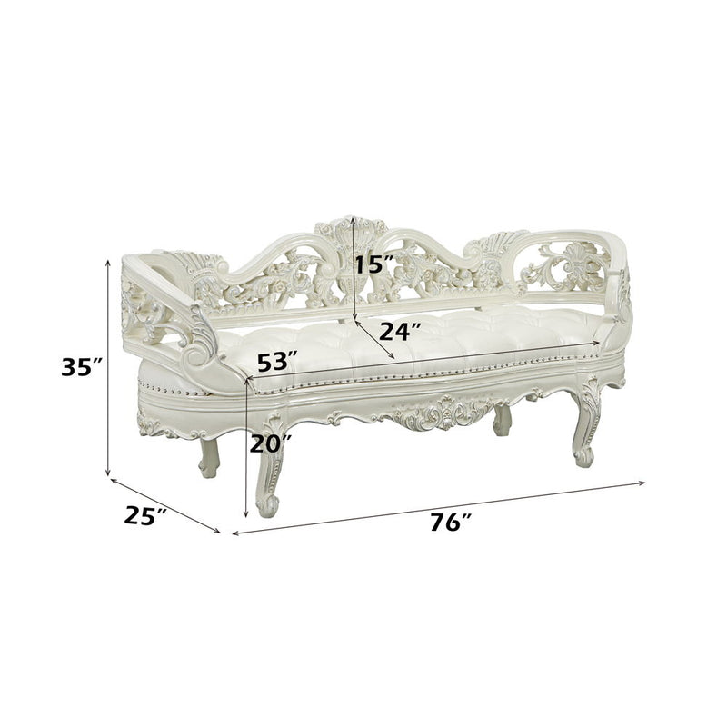 Adara - Bench - Pearl White Synthetic Leather & Antique White - R&R Furniture Gallery (Fountain Valley, CA)