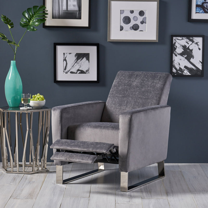 Bolt - Upholstered Recliner Chair With Stainless Steel Base - Gray / Chrome - R&R Furniture Gallery (Fountain Valley, CA)