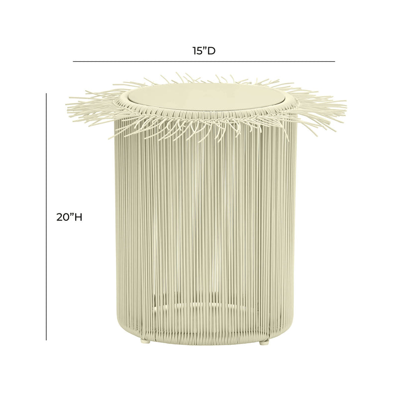 TOV Furniture Rafa outdoor side table with a sleek, modern design and sturdy metal frame for patio or garden use.