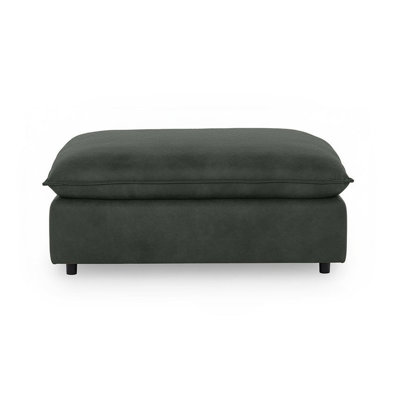 Classic Home Caplan upholstered ottoman with soft fabric and sturdy wooden legs, ideal for living room or lounge seating.