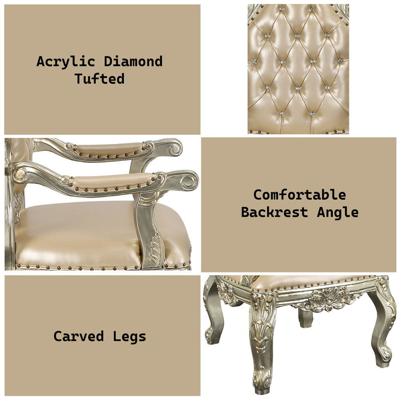 Sorina - Arm Chair (Set of 2) - Synthetic Leather & Antique Gold - R&R Furniture Gallery (Fountain Valley, CA)