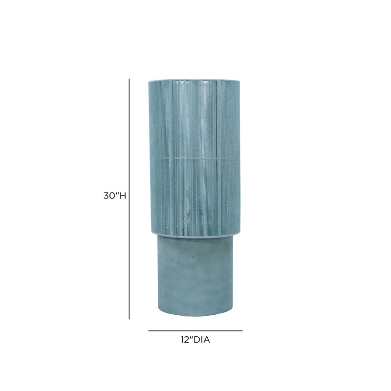 TOV Furniture Mondada concrete floor lamp with cylindrical base and modern design, standing on a wooden floor.