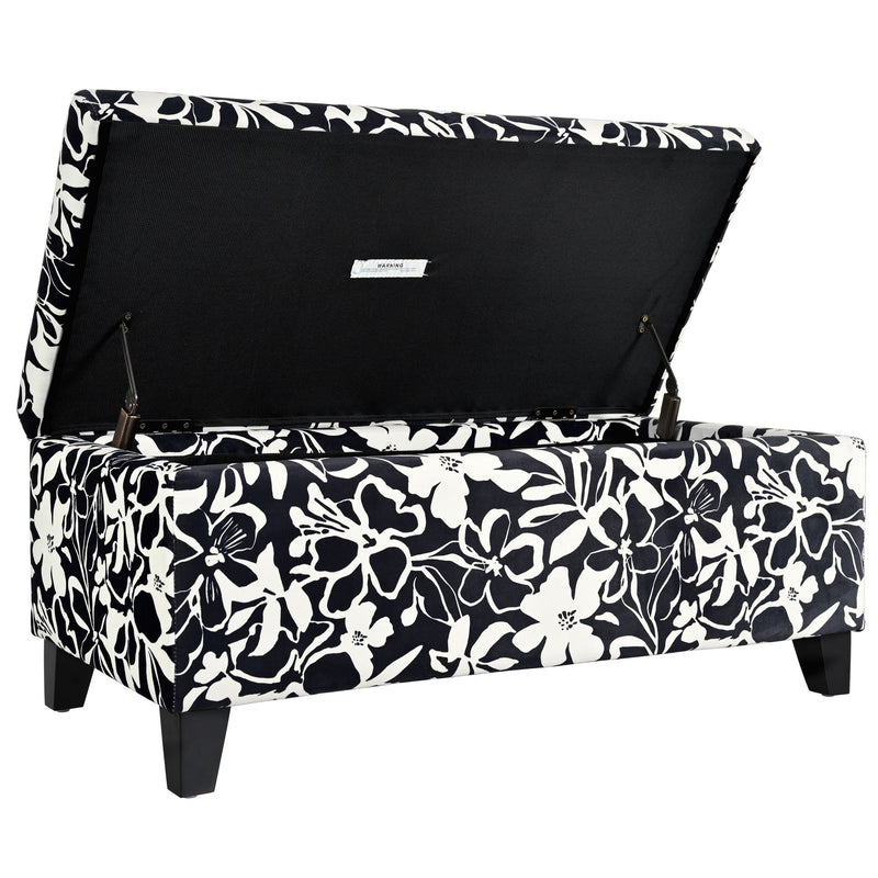 Luxury Storage Ottoman With Floral Patterned Fabric, Soft-Close Hinges, Multi Functional - R&R Furniture Gallery (Fountain Valley, CA)