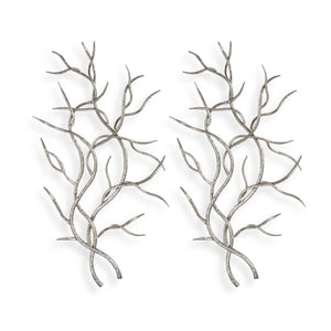 Set of two Pearl Silver silver branch wall decor by Uttermost, featuring elegant metallic leaf designs for modern interior decoration.
