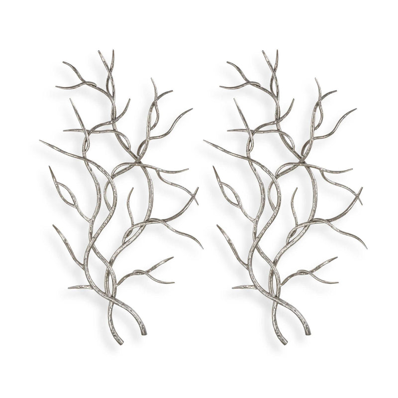 Set of two Pearl Silver silver branch wall decor by Uttermost, featuring elegant metallic leaf designs for modern interior decoration.