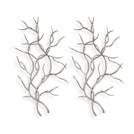 Set of two Pearl Silver silver branch wall decor by Uttermost, featuring elegant metallic leaf designs for modern interior decoration.