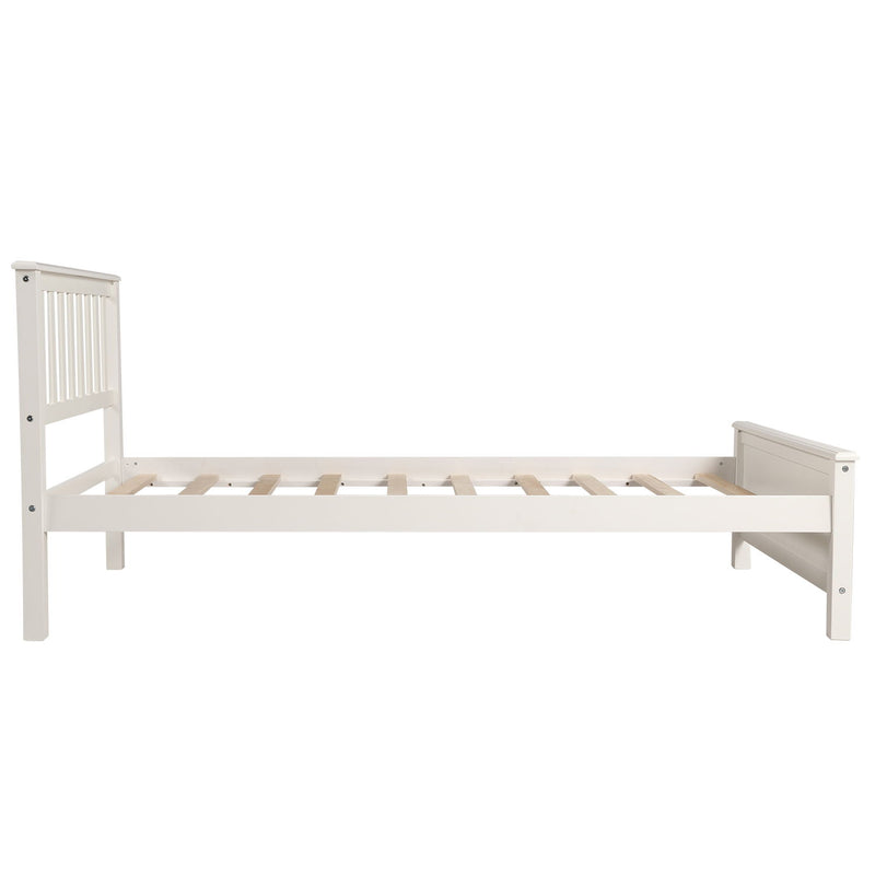 DreamHaus platform bed with headboard, footboard, and wood slat support, showcasing a sturdy frame and stylish design.