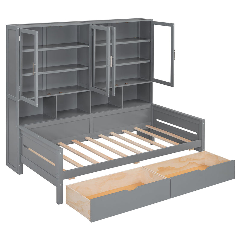 Daybed With Glass Door Storage Cabinets, Built In LED Lighting And Shelves - R&R Furniture Gallery (Fountain Valley, CA)