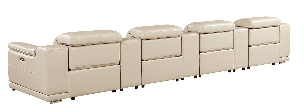 9762 - 7-Piece Italian Top Grain Leather Power Reclining Sofa With 4 Power Recliners - Beige
