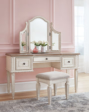 Realyn - Vanity/Mirror/Stool (Set of 3) - White / Brown / Beige - R&R Furniture Gallery (Fountain Valley, CA)