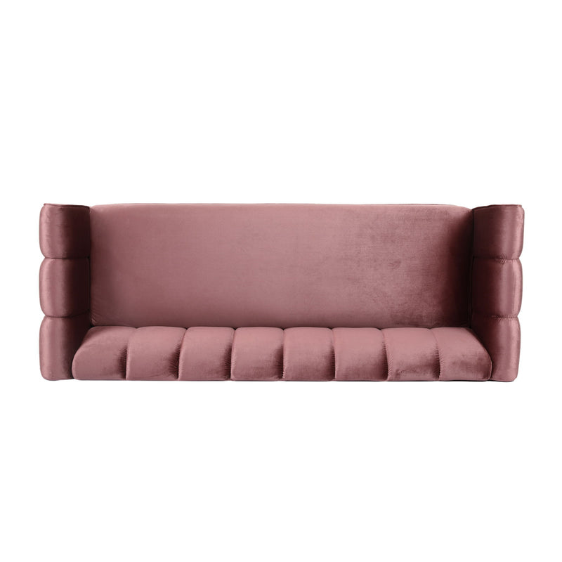 Noble House Miranda Modern Glam 3 Seater Sofa in neutral upholstery with sleek armrests and plush cushions.
