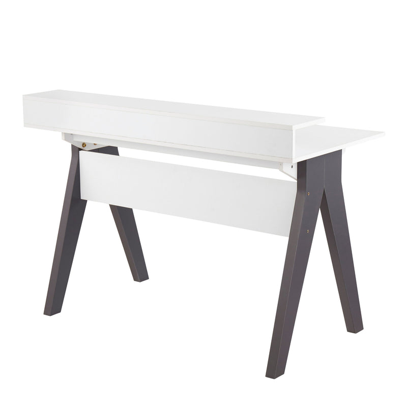 Lumi Source Wishbone contemporary lift top desk in gray and white with sleek modern design and spacious workspace.