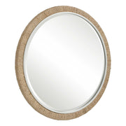 Light brown Carbet round rope wall mirror by Uttermost with a natural rope frame, suitable for modern or coastal decor.