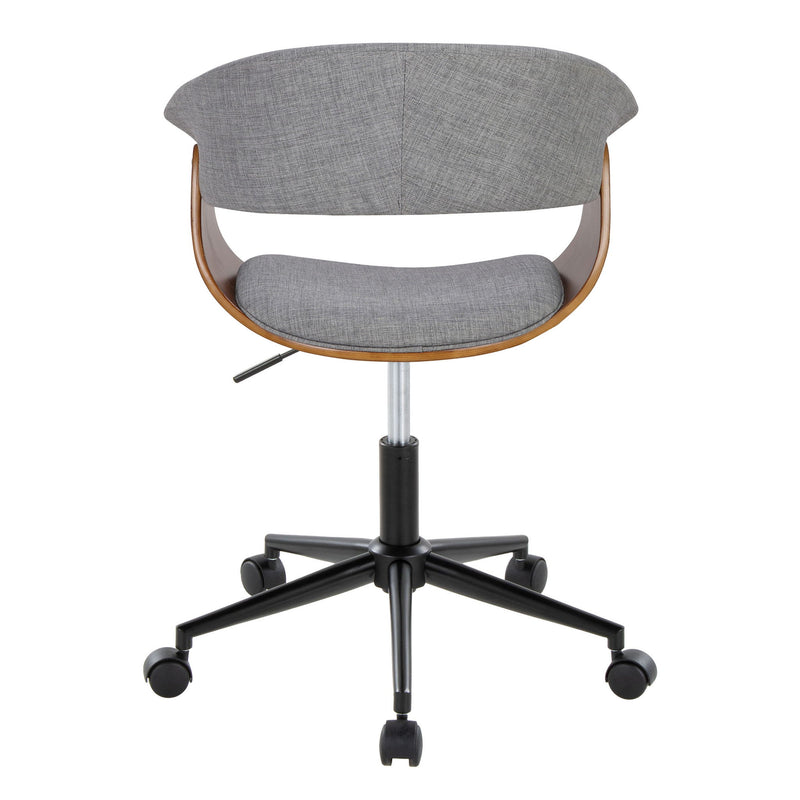 Lumi Source Vintage Mod mid-century modern office desk chair with wooden arms and fabric upholstery.