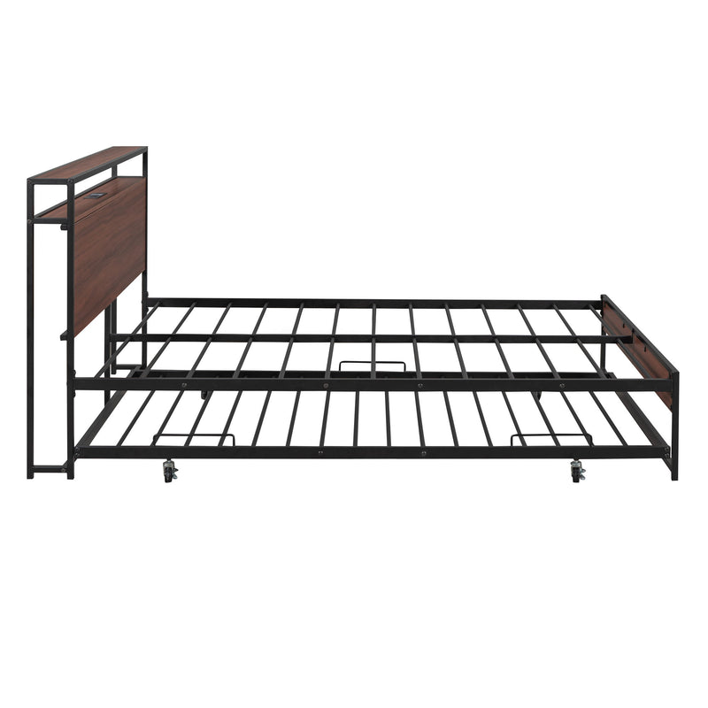 Platform Bed Frame With Trundle, USB Ports And Slat Support, No Box Spring Needed - R&R Furniture Gallery (Fountain Valley, CA)