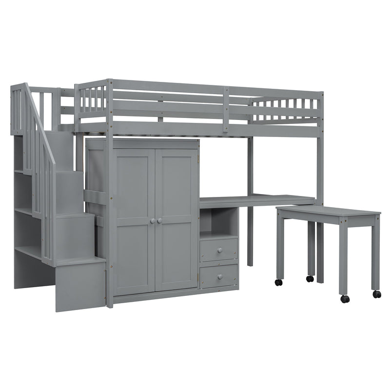 Loft Bed With Stairs, Bookshelf, Drawers, Desk & Wardrobe, Space Saving Multifunctional Furniture - R&R Furniture Gallery (Fountain Valley, CA)