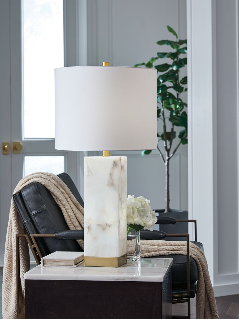 Linderfield - Alabaster Table Lamp - White / Gold Finish - R&R Furniture Gallery (Fountain Valley, CA)