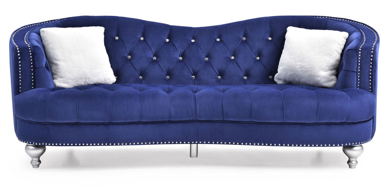 Glory Furniture Jewel stationary sofa with plush cushions and elegant fabric upholstery, ideal for a stylish living room setup.