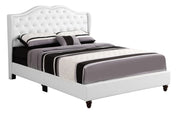 Transitional upholstered bed by Glory Furniture with a padded headboard and sleek fabric design in a modern bedroom setting.