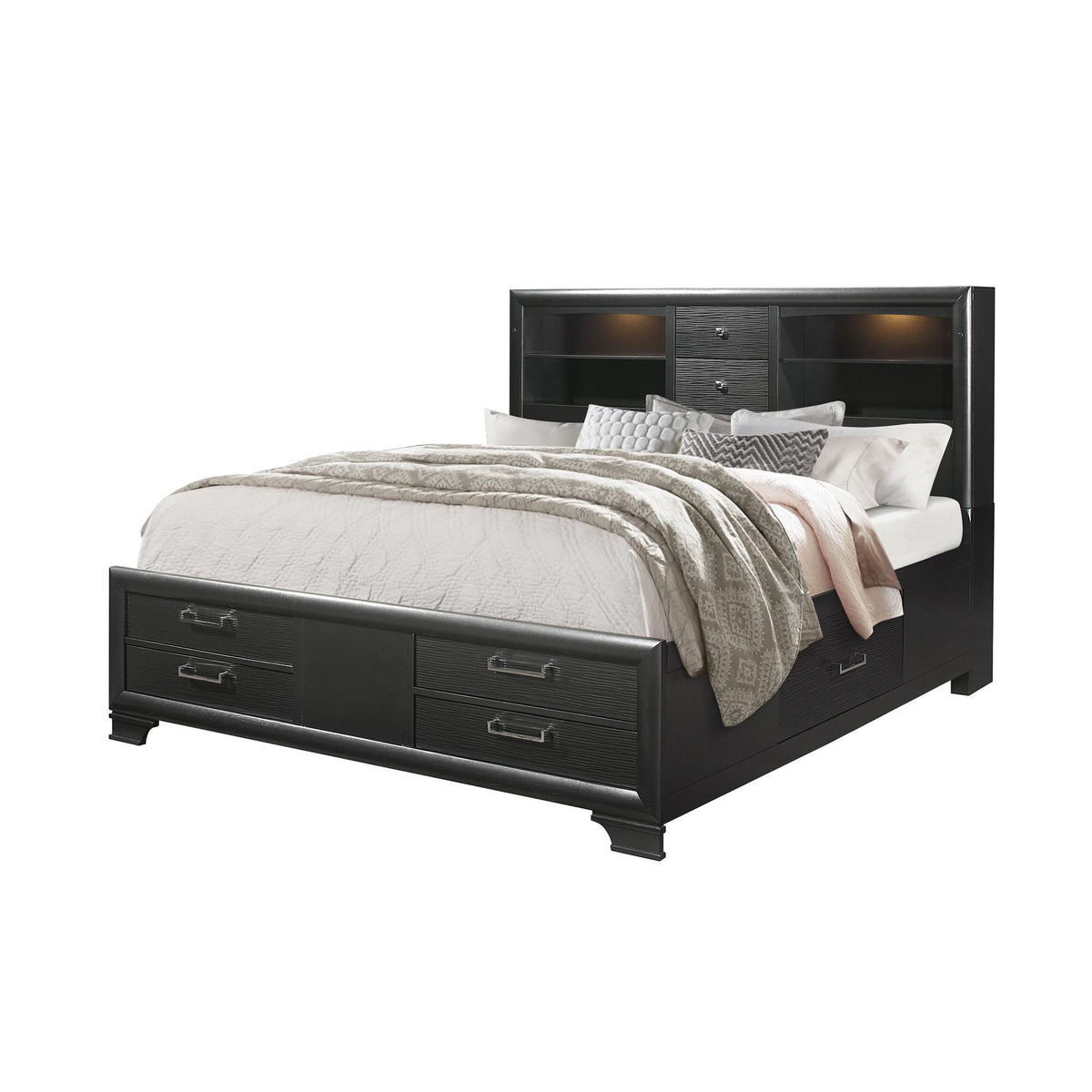 Civic - King Storage Bed With Bookcase Headboard And Built In Lighting - Gray