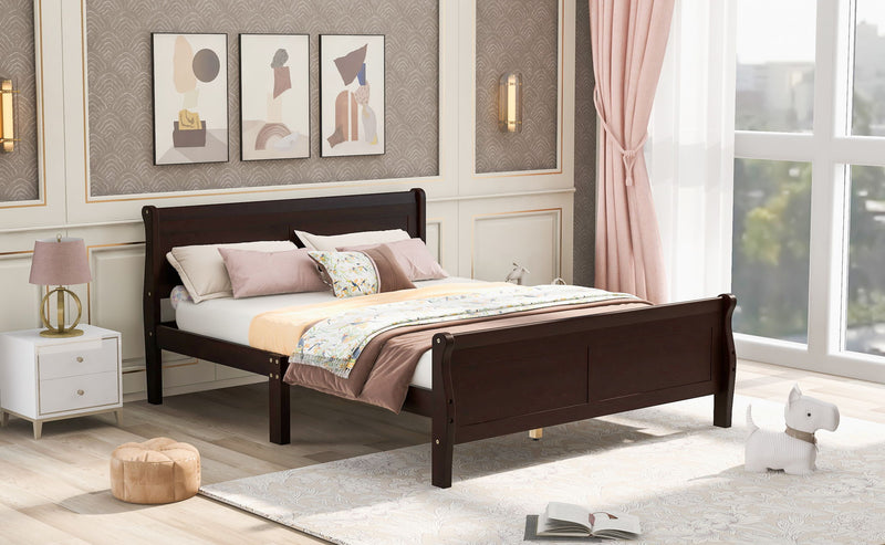 Platform Bed Frame Mattress Foundation Sleigh Bed With Headboard / Footboard / Wood Slat Suppor - R&R Furniture Gallery (Fountain Valley, CA)